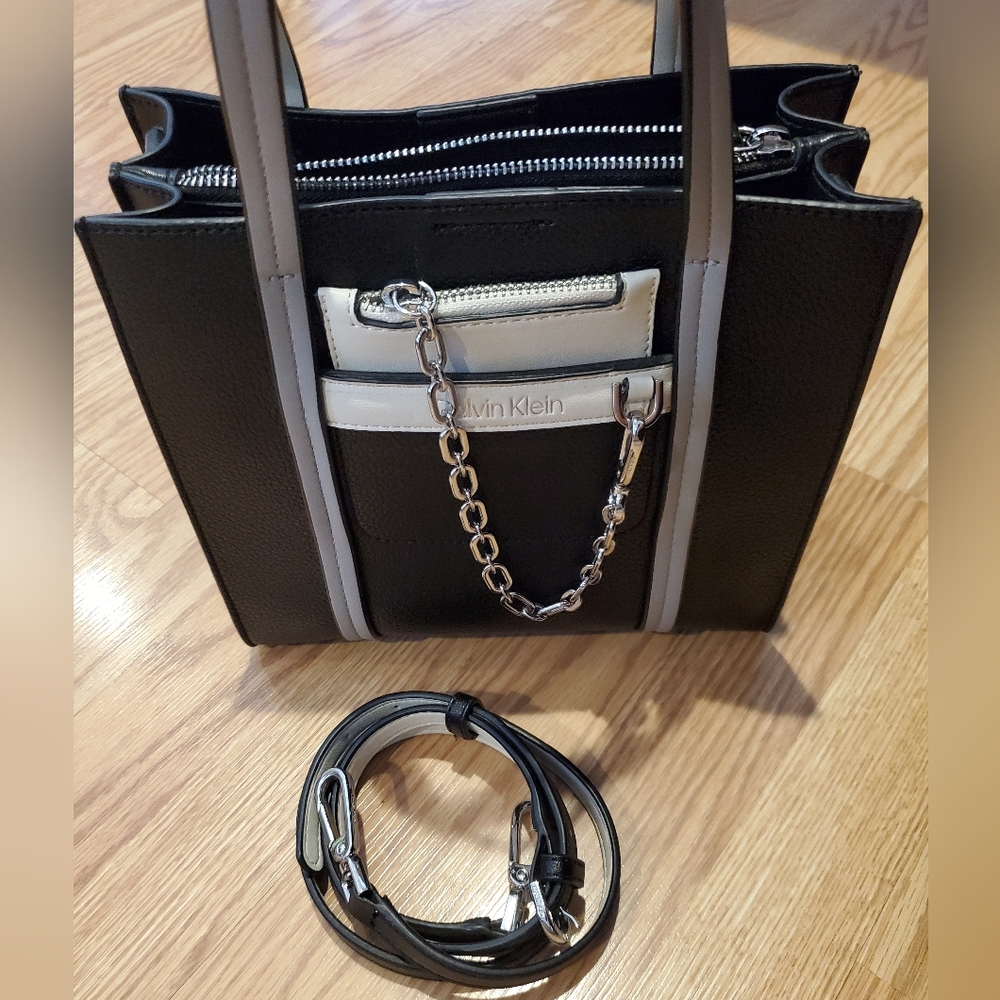 Calvin Klein Black, Grey and Cream Satchel
